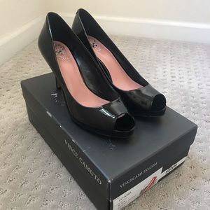 Vince Camuto Kira patent leather peep toe pumps